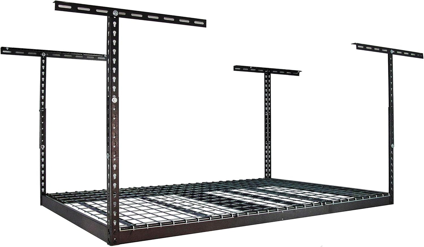 MonsterRax Overhead Garage Storage Racks 4x6 (2-Pack) Ceiling Mounted Shelving, Adjustable Hanging Storage Organizer, Heavy Duty Steel, Holds 500 Pounds, Hammertone, Adjusts 12"-21” off Ceiling
