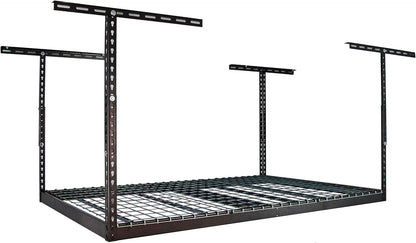 MonsterRax Overhead Garage Storage Racks 4x6 (2-Pack) Ceiling Mounted Shelving, Adjustable Hanging Storage Organizer, Heavy Duty Steel, Holds 500 Pounds, Hammertone, Adjusts 12"-21” off Ceiling