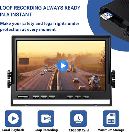1080P Wireless Backup Camera System with 10 Inch DVR 4 Split Monitor, IP69 Waterproof Stable Signal Record Wireless 1 Rear and 2 Side View Cameras for RV Truck Trailer Camper (BW103)