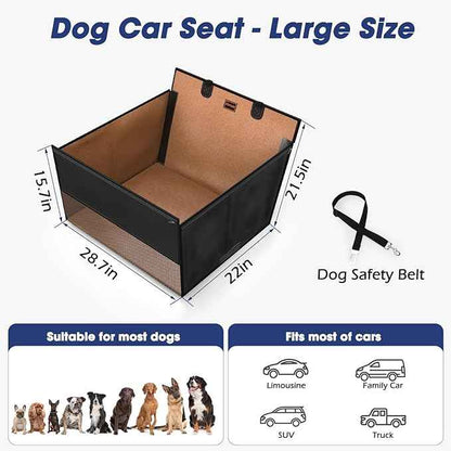 FURTIME Large Dog Car Seat, Upgraded PU Leather Back Seat Extender with Hard Bottom, Waterproof Pet Car Seat Cover for Medium Sized Dog, Pet Hammock for Cars, SUVs, Trucks, Brown