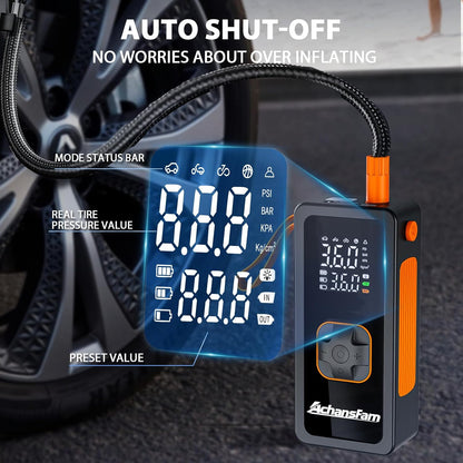 150PSI Tire Inflator Portable Air Compressor - Air Pump with Digital Pressure Gauge, LED Light, Auto Shut-Off Function - Cordless Pump for Car, Motorcycle, Bicycle, Balls and Car Accessories