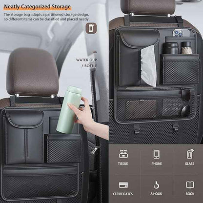 Backseat Car Organizer,5 Storage Pocketscar Seat Organizer,Car Storage Organizer with Foldable Food Tray,Car Seat Back Protectors Kick Mats Travel Accessories