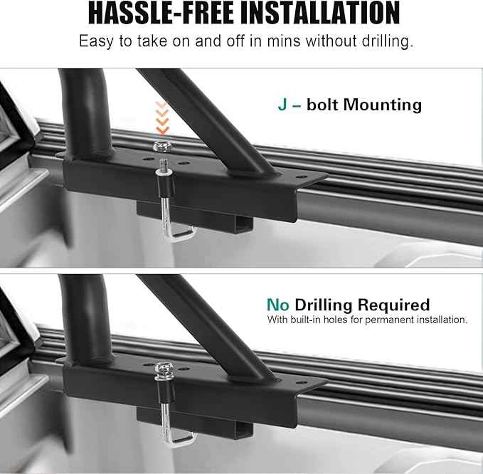 Non-Drilling Truck Rack, Heavy Duty Steel Extendable Truck Bed Ladder Rack, Fit for 52" to 71" Wide Truck Bed, 800 lb. Capacity
