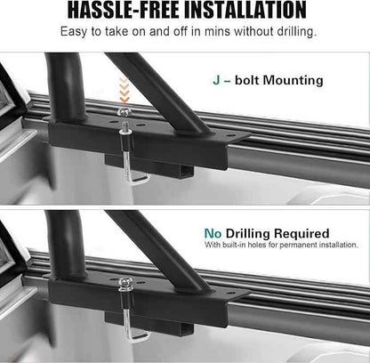 Non-Drilling Truck Rack, Heavy Duty Steel Extendable Truck Bed Ladder Rack, Fit for 52" to 71" Wide Truck Bed, 800 lb. Capacity