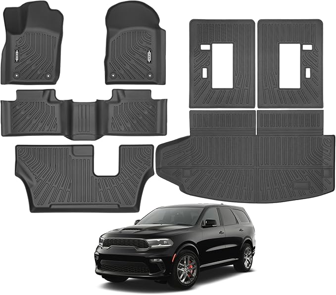 Custom Fit Floor Mats for 2011-2015 Dodge Durango 7-Seater 2nd Row Bench Seats, All Weather TPE Floor Liners with Trunk Mat & Backrest Protectors, Odorless Full Set Interior Accessories
