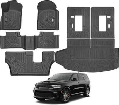 Custom Fit Floor Mats for 2011-2015 Dodge Durango 7-Seater 2nd Row Bench Seats, All Weather TPE Floor Liners with Trunk Mat & Backrest Protectors, Odorless Full Set Interior Accessories