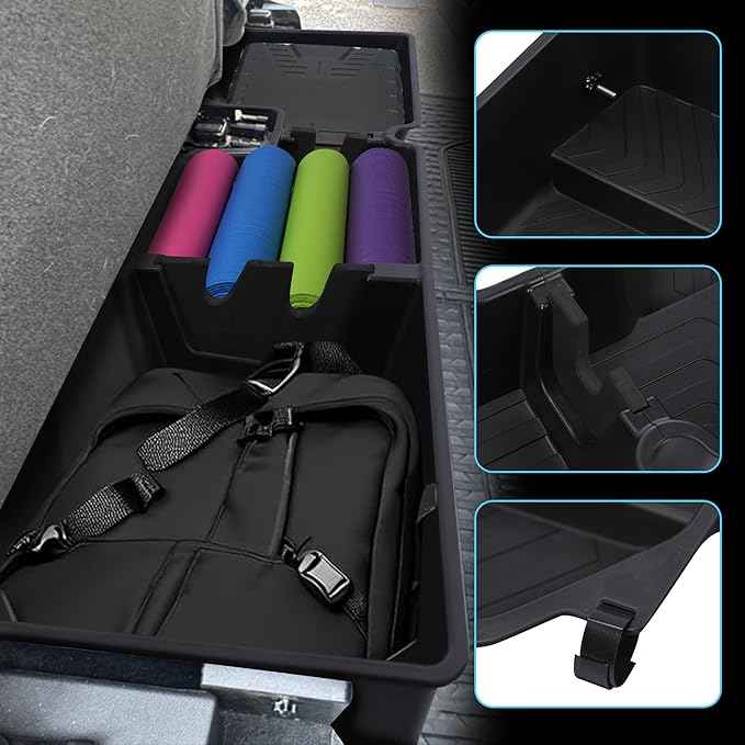 POPSTORE Rear Under Seat Storage Box Compatible with 2019-2026 Dodge Ram 1500 Crew Cab Heavy-Duty Truck with a Baffle Under Seat Organizer Box