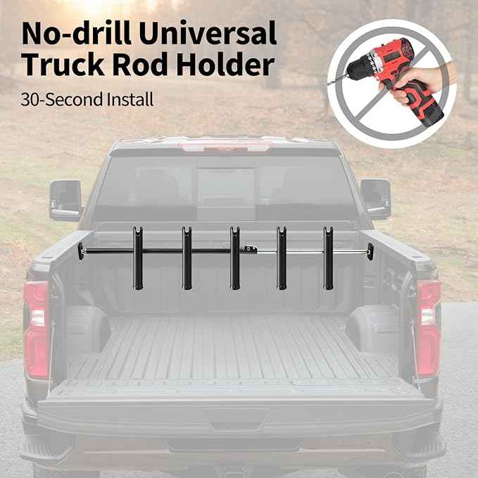 Inshore Rod Holder for Truck Bed, Fixed Truck Bed Fishing Rod Rack, Adjustable Rod Holder for Truck & SUV, Gifts Ideas for Men (All Aluminum Body-Tension Rod, 5 Rod Holder)