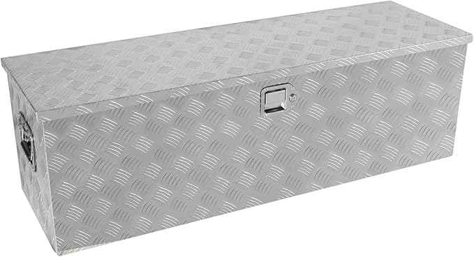Truck Bed Toolbox for Trailer Pickup, RV Storage Organizer Tool Box Flatbox with Side Handle Lock Keys, Aluminum 5 Bar Tread Pattern Truck Bed Tool Box, Diamond Plate Chest Box Organizer 48 inches