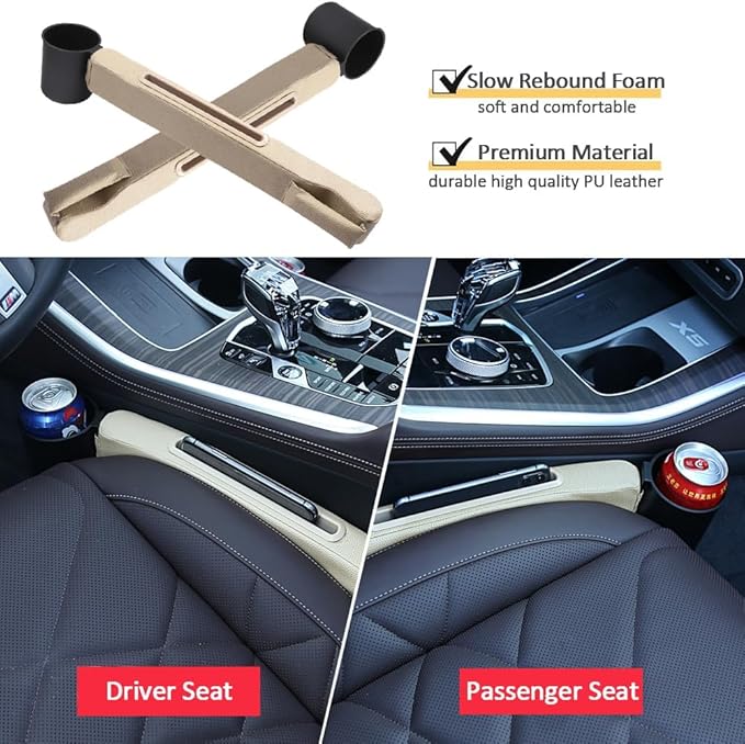 Car Seat Gap Filler 2 Pack,Car Seat Gap Filler Organizer,Car Seat Gap Plug with Storage Slot,3 in 1 Car Seat Gap Filler with Cup Holder,Prevent Small Items from Falling(Black)