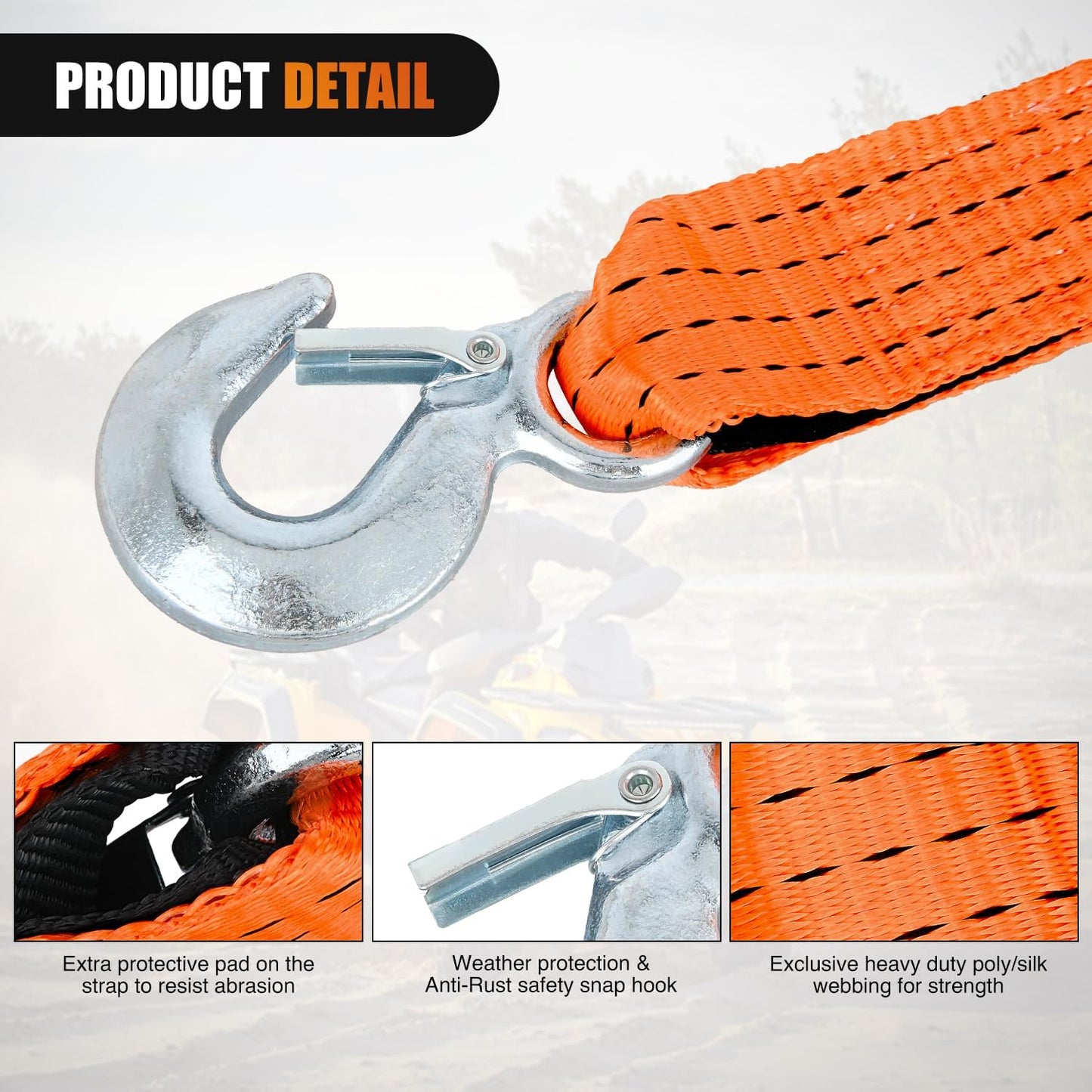 Nilight Tow Strap Heavy Duty with Safety Hooks 2”x20’ 10,000LBS Breaking Strength Towing Strap Rope for Trucks Vehicles Towing Accessories Cable Trailers, 2 Years Warranty