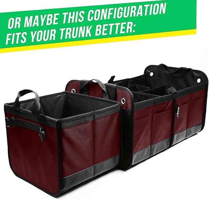 XL Trunk Organizer 3-Section for SUV, Truck, Sedan, Van – Modular L-Shape Car Storage Box, Collapsible Auto Cargo Organizer with Dividers – Cherry