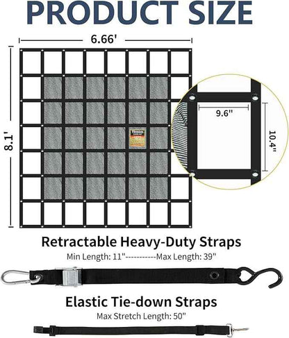 Tecoom Cargo Net for Pickup Truck Bed, 8.1x6.66 ft Heavy Duty Cargo Net, Organizer Netting, Cargo Carrier for Toyota, Ford, Chevy Silverado, GMC, RAM