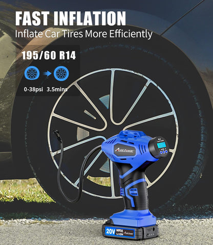AVID POWER Cordless Tire Inflator Portable Air Compressor, 20V Rechargeable Battery Powered Car Tire Pump w/ 12V DC Adapter, Digital Pressure Gauge, Air Pump for Car, Bike, Motorcycle, Ball