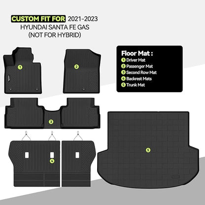 Tongama-Floor Mats for 2021 2022 2023 Hyundai Santa Fe Gas(Not for Hybrid), All Weather TPE Floor Liners and Trunk Mat and Backrest Mats Protectors for Hyundai Santa Fe Gas Interior Accessories