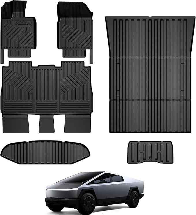 Floor Mats for Tesla Cybertruck 2023-2026, All Weather Floor Mats Truck Bet Mat Frunk Cargo Liner Accessories, Full Coverage Set