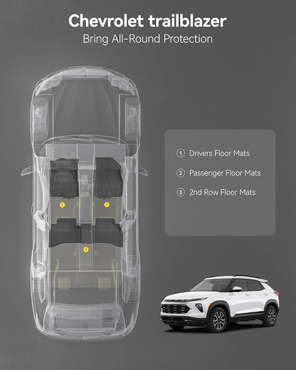 3W Floor Mats for Chevrolet Trailblazer 2021-2025 2026 (AWD Only) ，TPE All Weather Floor Liners Custom Fit Chevy Trailblazer Accessories 1st and 2nd Row Durable Black