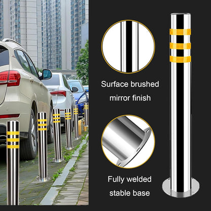 Stainless Steel Parking Bollards for Driveway, Industrial Safety Bollards Reflective Channelizer Post, Parking Barrier, Sturdy and Durable, Easy to Install, for Crowd Control(Silver (4pcs),7.6*100cm/3