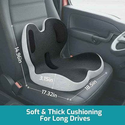 Trucker Seat Cushion, Car Seat Cushions with Lumbar Support Pillow, Ergonomic L-Shaped Orthopedic Memory Foam Pad for Long Driving Back Pain Sciatica Relief, Drivers Office Workers (Black+LGrey)