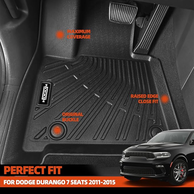 Custom Fit Floor Mats for 2011-2015 Dodge Durango 7-Seater 2nd Row Bench Seats, All Weather TPE Floor Liners with Trunk Mat & Backrest Protectors, Odorless Full Set Interior Accessories