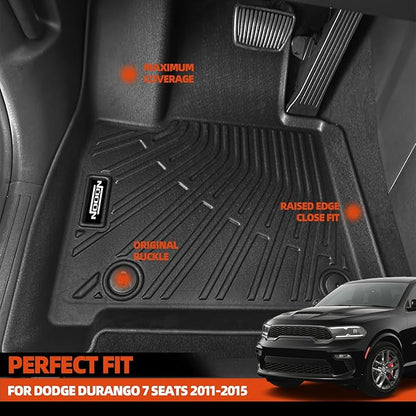 Custom Fit Floor Mats for 2011-2015 Dodge Durango 7-Seater 2nd Row Bench Seats, All Weather TPE Floor Liners with Trunk Mat & Backrest Protectors, Odorless Full Set Interior Accessories