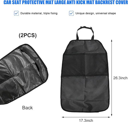 2 PCS Back Seat Cover for Kids, Car Kick Mat Seat Protector with 2 Storage Pockets, Premium Water Resistant Backseat Kick Mats Protect Vehicle from Dirt, Mud, Scratches
