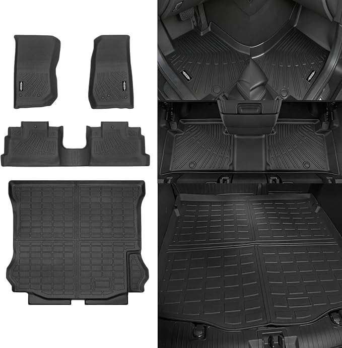 Custom Fit Floor Mats for Jeep Wrangler JK Unlimited 2007–2018 4-Door (NOT for JL/2-Door), All Weather TPE Floor Liners & Trunk Mat, Odorless Full Set Interior Accessories
