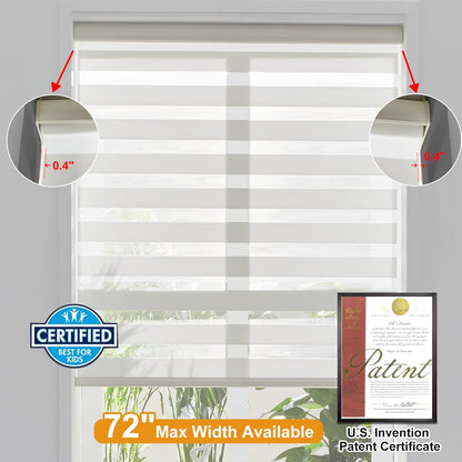 Persilux Cordless Zebra Blinds for Indoor Windows, Free-Stop Zebra Blinds Cordless, Light Filtering Sheer Shades Dual Layer for Day and Night, Zebra Roller Shades for Home (36.25" W X 64" H, White)