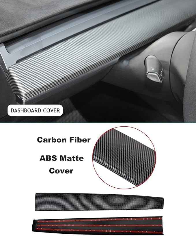 Dashboard Cover and Front Door Cover Compatible with Tesla Model 3（2017-2023） and Model y（2019-2024） (Matte Carbon Fiber Dashboard 2pcs only)