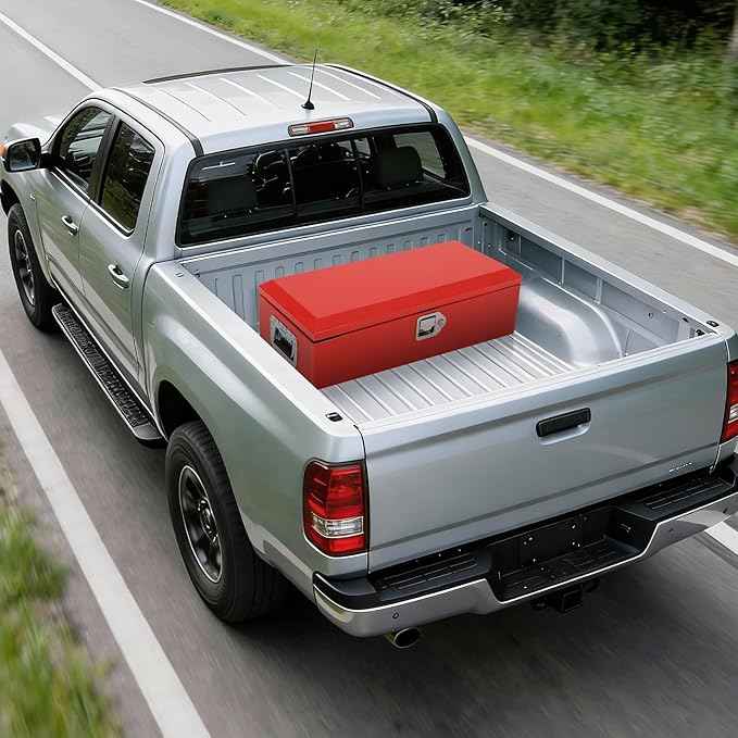 Heavy Duty Steel Metal Tool Box 48" for Truck Bed, Locking Plate Crossbed Storage Chest with Gas-Strut Assisted Lid, Weather-Resistant Truck Bed Tool Box for Pickup, Trailer, RV