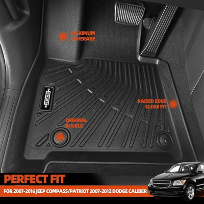 Custom Fit Floor Mats for 2007-2016 Jeep Compass/Patriot 2007-2012 Dodge Caliber, All Weather TPE Floor Liners with Trunk Mat, Odorless Full Set Interior Accessories