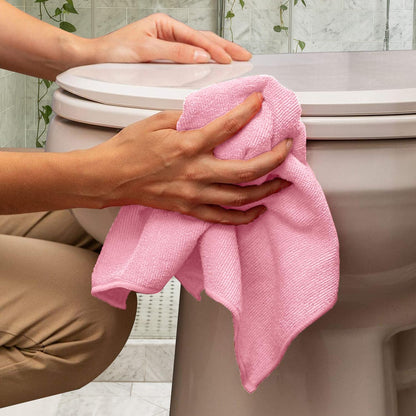 Avalon Towels Microfiber Cleaning Cloths (Value Pack of 36) Size 16" x 16", Highly Absorbent Cleaning Rags, Lint Free Cleaning Towels, Reusable and Washable, Microfiber Towels for Cars (Pink)