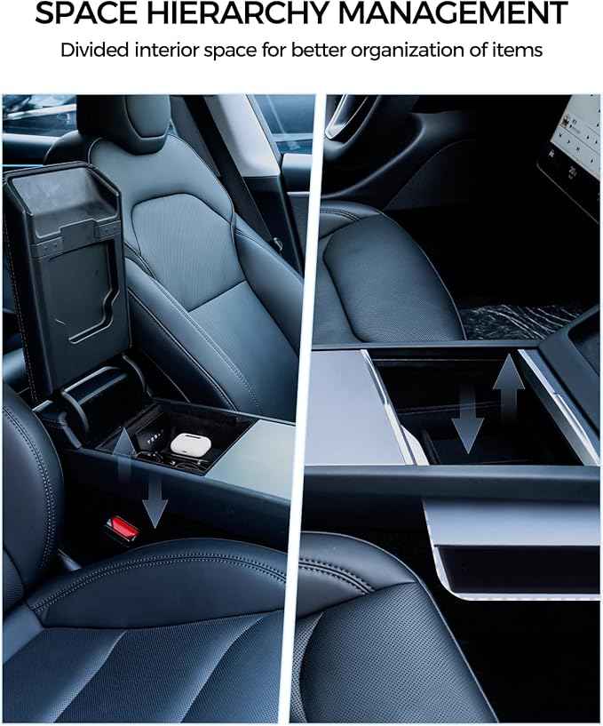 KYX 2024 2025 Tesla Model 3 Highland & 2025 New Model Y Center Console Organizer | Dual-Layer Sliding Storage Box, 5-Piece Set - Black | Not Compatible with Older Model Y 2021-2025
