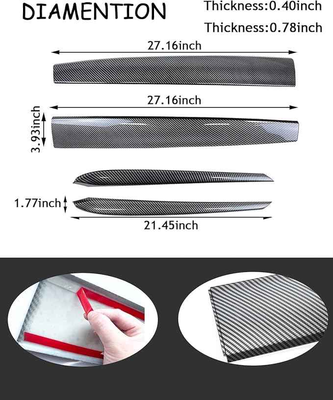 Glossy carbon fiber Dashboard Cover and Front Door Cover Compatible with Tesla Model 3（2021-2023） and Model y（2019-2024) (glossy carbon fiber)