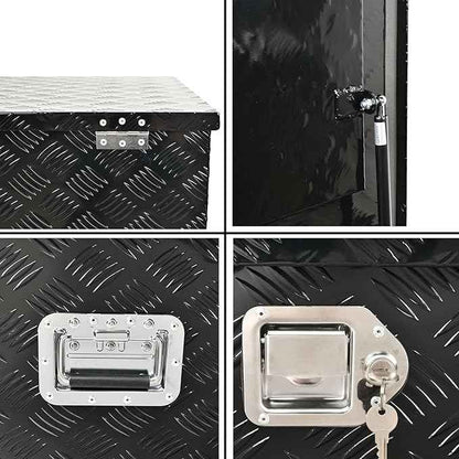 44 Inch Black Aluminum Tool Box 5 Bar Tread Chest Box Flatbox for Truck Car Outdoor Trailer Pickup Underbody RV ATV Storage Bed ToolBox w/Lock and Keys, Side Handle (44"x24"x24")