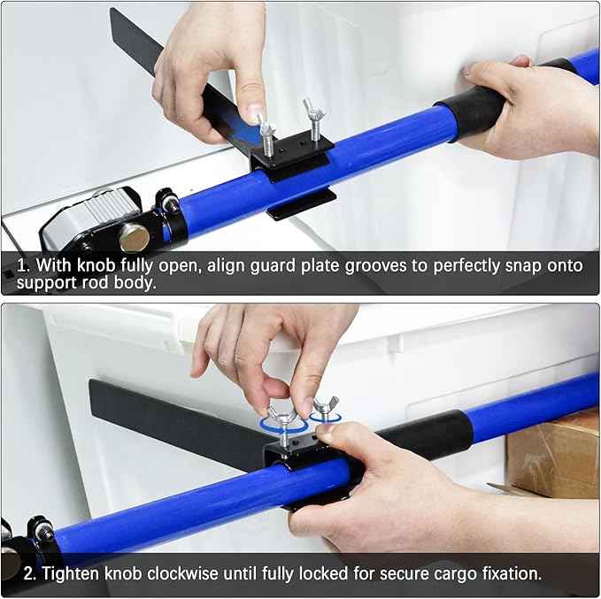 3-H Truck Cargo Bar, 43"-77" Adjustable Support Pole All Metal,Cabinet Jack,Truck Bed Divider with Self-Locking Spring Ratchet - Load Lock Bar for Vans, SUVs & Trucks,Blue,2pc & Divider Bar