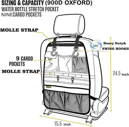 Car Seat Back Organizer, Heavy Duty Back Seat Organizer with Multiple Storage Pockets, Work Truck & SUV Seat Back Storage Bag for Tools, Tablet, Bottles & Essentials – Universal Fit