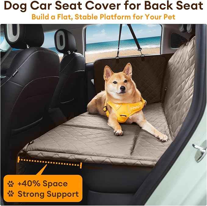 FUNNY FUZZY Dog Car Seat Cover, Back Seat Extender for Dogs - 420Lb Hard Bottom Waterproof Pet Car Seat Cover, 600D Heavy Duty Pet Hammock with Non-Slip Bottom for Cars, SUV, Trucks