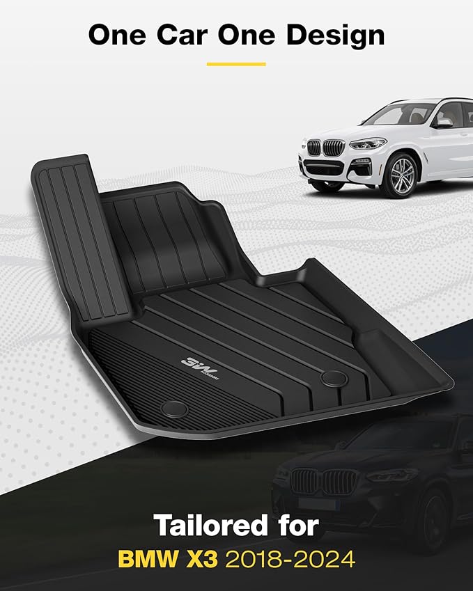 3W 2018-2024 BMW X3 Floor Mats & Cargo Liner, All Weather TPE BMW X3 Accessories Custom Fit for X3 G01 30i M40i X3M Car Mats (Only for car Without Spare tire) (Don't Fit X3 30e), 6PCS
