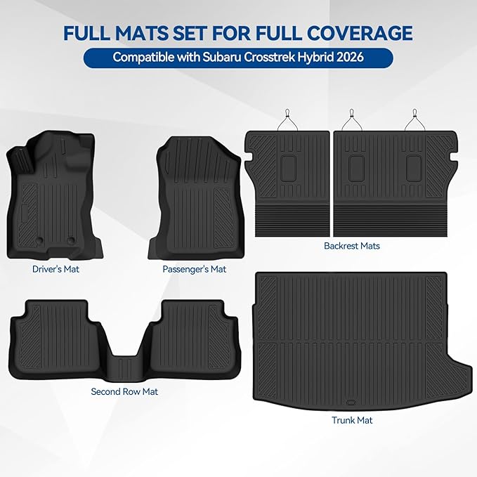 Custom Fit Floor Mats for Subaru Crosstrek Hybrid 2026, All Weather TPE Floor Liners with Trunk Mat & Backrest Protectors, Odorless Full Set Interior Accessories