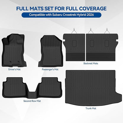 Custom Fit Floor Mats for Subaru Crosstrek Hybrid 2026, All Weather TPE Floor Liners with Trunk Mat & Backrest Protectors, Odorless Full Set Interior Accessories