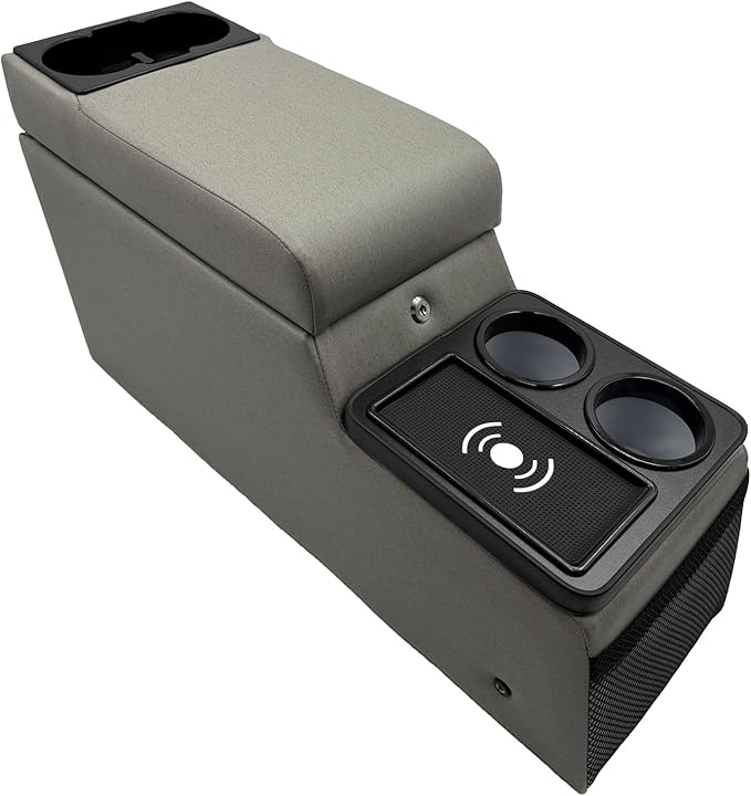 Truck Center Console Truck Seat/Bench Organizer with Wireless Charging and Holder Cups for Jeep CJ5 1976-1983,Jeep CJ7 1976-1986,Jeep Wrangler(YJ) 1987-1995 (Gray)