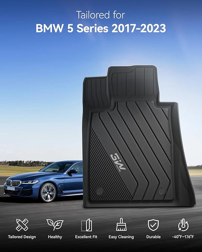 3W Floor Mats & Cargo Liner Fit for BMW 5 Series G30 2017-2023 All Weather TPE Floor Liner Custom Fit for BMW G30 5 Series 520i 530i 535i 540i 540d 550i Full Set Car Accessories (Not for GT & 530e)