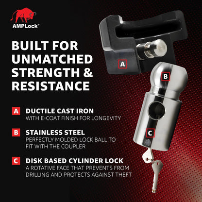 AMPLock - U-BRHT2516 2-5/16" Trailer Ball Hitch Lock - Titan Weld-on Design for Boat, RV, and RVs & Travel Trailer Hitch Coupler Locks, Patented 2-Parts Anti-Theft Lock with Push & Locking System
