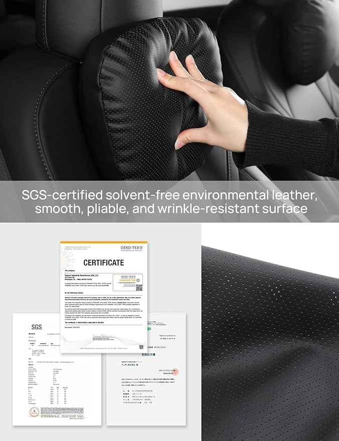 TPARTS Leather Headrest Neck Pillow for Tesla Model Y/X/3/S, Tesla Model 3 Accessories,Tesla Model Y Accessories, Car Neck Pillow for Traveling (Set of 2 Black)