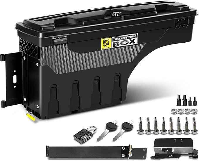 YHTAUTO Truck Bed Storage Tool Box Lockable Compatible with 2002-2018, 2020-2021 Dodge Ram 1500 2500 3500, 2019-2021 Ram 1500 Classic Driver Side, Not Fit Ram Box, Swing Waterproof Wheel Well Toolbox