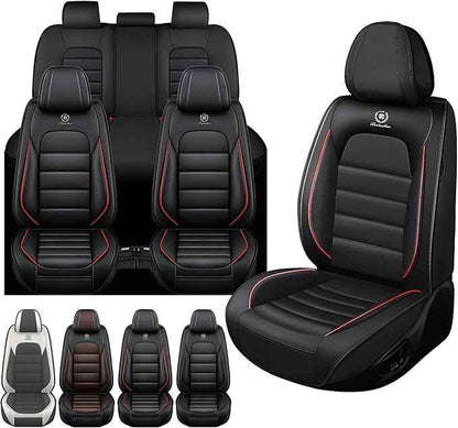 Car Seat Cover Fit for Nissan Frontier 2005-2026 Waterproof Seat Covers,Nappa Faux Leather Breathable and Comfortable,Car Seat Protector Car Interior Accessories (Full Set) Black&Red