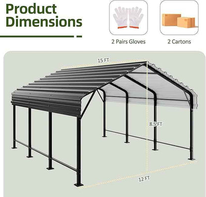 Shintenchi 12x15 FT Metal Carport, Heavy Duty Carport Canopy with Enhanced Base and Frame,Outdoor Galvanized Garage Car Port for Cars, Boats,Tractors and Party