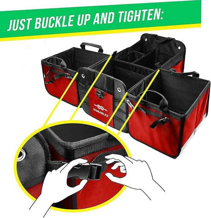 5-Section Trunk Organizer with Cooler – Extra Large Modular Car Storage System with Insulated Compartment, Foldable Multi-Module Cargo Organizer for Groceries & Travel – Red