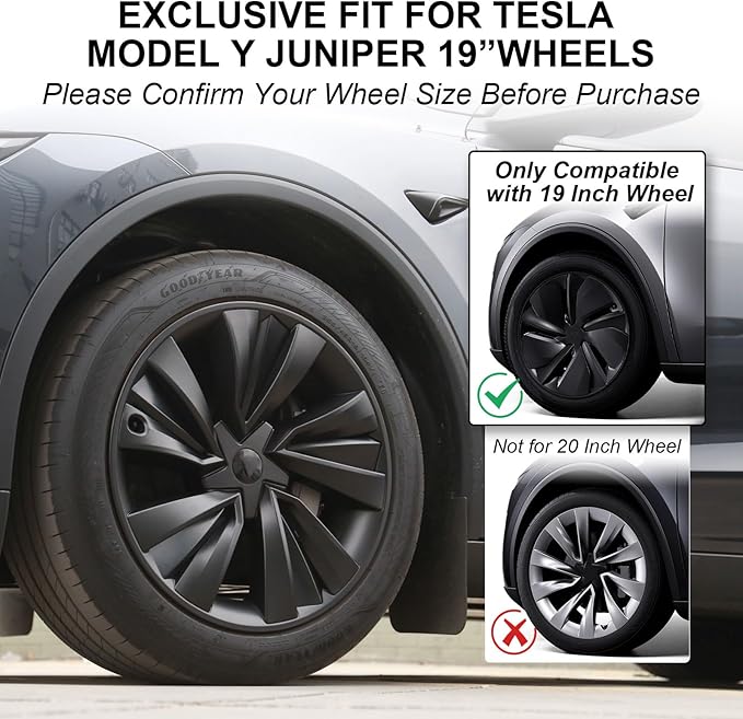 19 Inch Wheel Covers for Tesla Model Y Juniper 2025 2026, Matte Black Spiral Hubcaps Wheel Rim Protectors with Center Caps for Model Y Juniper Accessories, Seamless Fit, Sporty Style